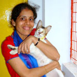 Vishaya with her cat